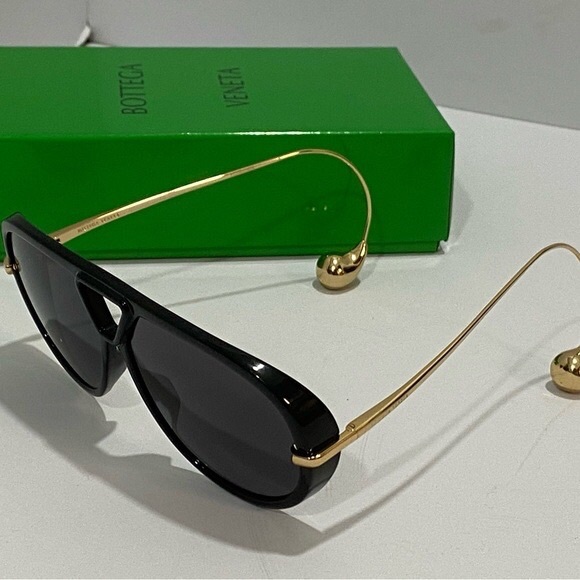 Bottega Veneta Accessories - Bottega Veneta Black and Gold Shield Sunglasses